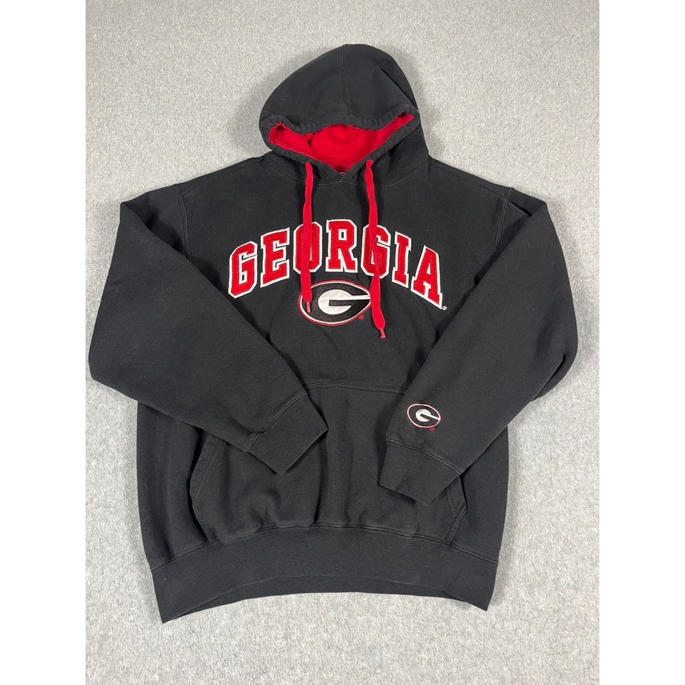 E5 Georgia Bulldogs NCAA Hoodie Mens Medium Black Red Embroidered Pullover